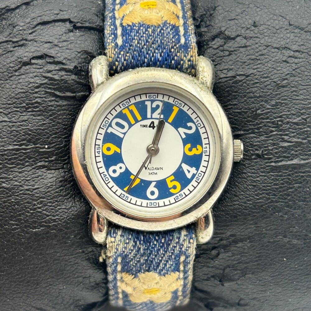 Time4Kidz Silver-tone Case Denim Floral Band Watch Working